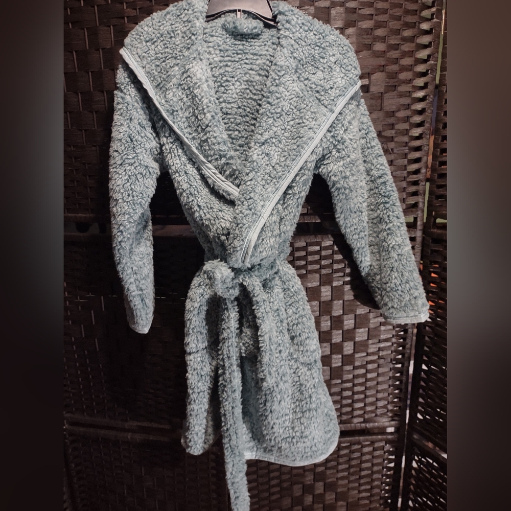 Vera Bradley Eden Paisley Mint Fluffy Fleece Hooded Robe S/M
